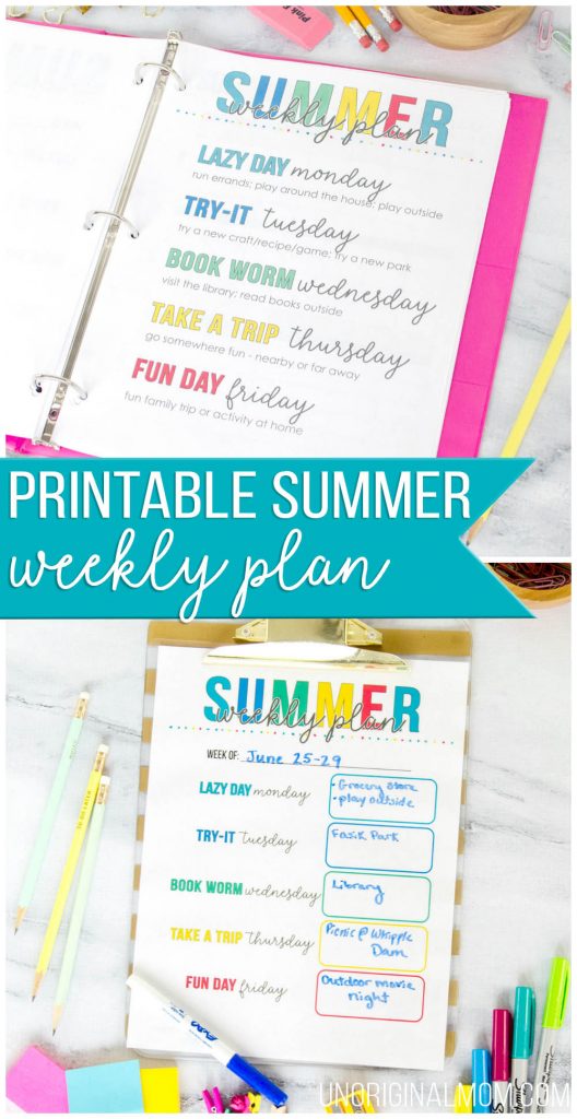 Free Printable Weekly Summer Activity Plan - unOriginal Mom