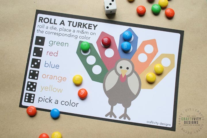 Roll a Turkey - Free Printable Thanksgiving Game - Pjs and Paint